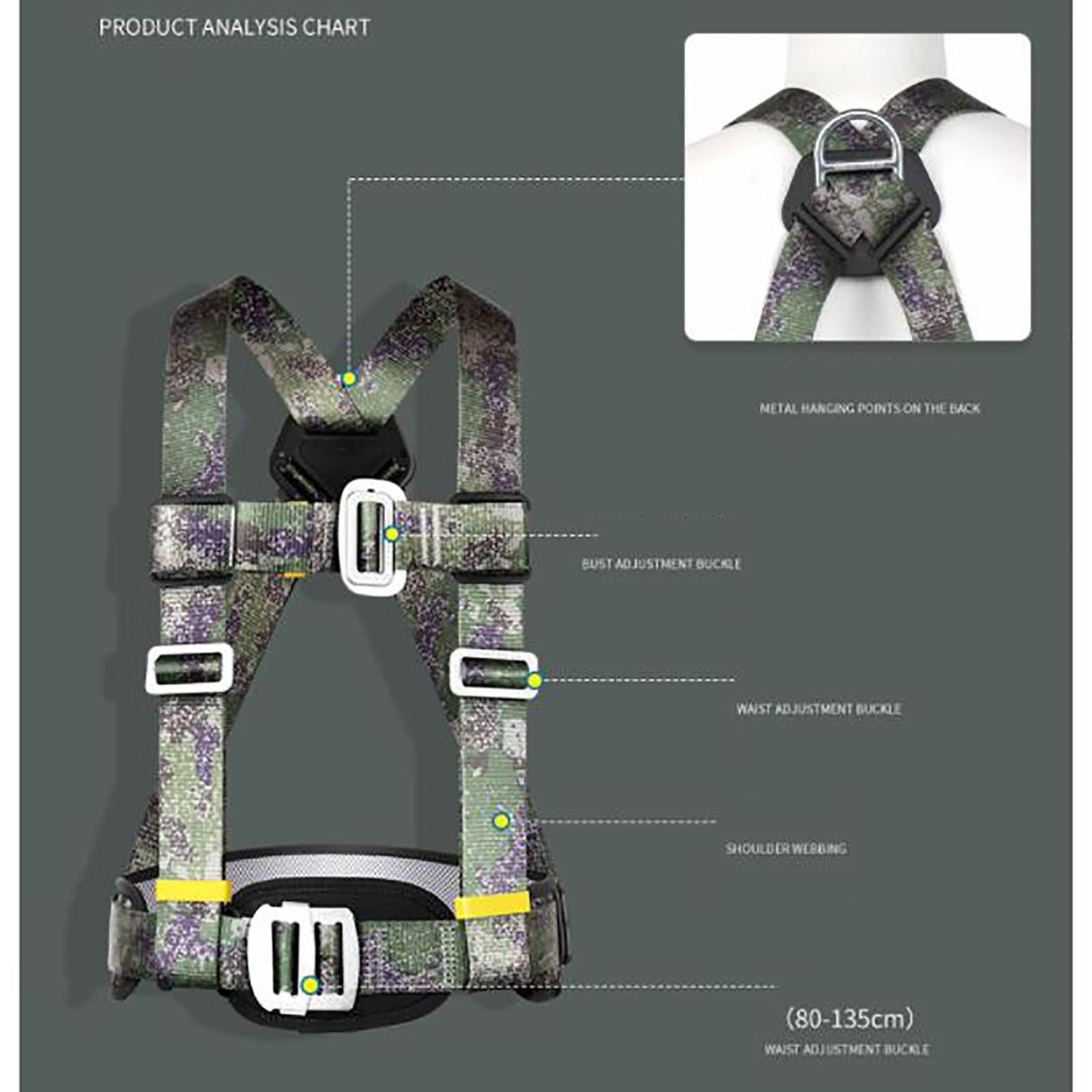SwaYve Arneses de Seguridad de Medio Cuerpo con Cuerdas de Sujeción de Seguridad, Cordones Y Gancho Único, Kit de Sujeción de Caídas de Protección de Seguridad de Altura/a/3M