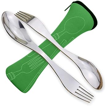 Spork Stainless Steel Fork and Spoon Camping Cutlery Lightweight Cutlery Dual-Use Pack of 2 Green