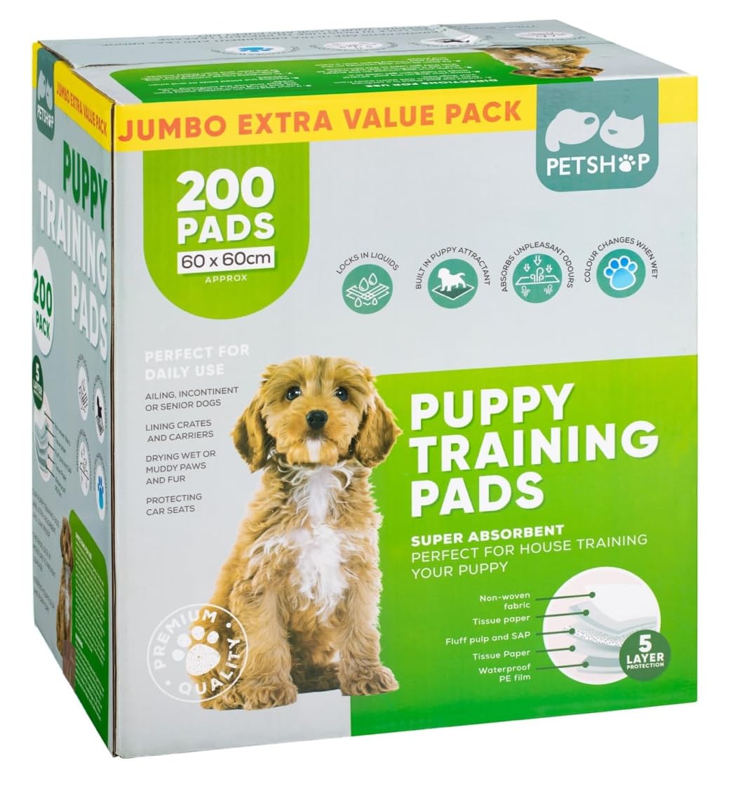 FAHAAM || Jumbo Extra Value Pack Puppy Pads 200 Pack| Super Ultra Absorbent Pet Dog Training Pads| Large 60 x 60cm | Locks In Moisture/ Indicator Technology/ 5 Layer Protection(60x60cm-200Pk)