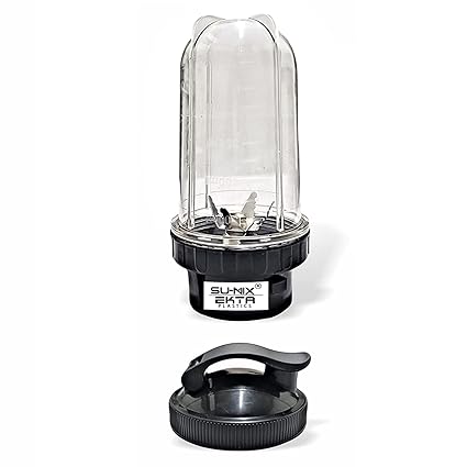 Su-mix Big Bullet Jar for Mixer Grinder (530 ML) with Gym Sipper Cap ABS Transparent Plastic Mixer Juicer Jar, Black