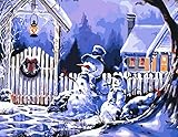 [, Wooden Framed or Not ] Diy Oil Painting by Numbers, Paint by Number Kits - Christmas Eve Snowman 1620 inches - PBN Kit for Adults Girls Kids White Christmas Decor Decorations Gifts