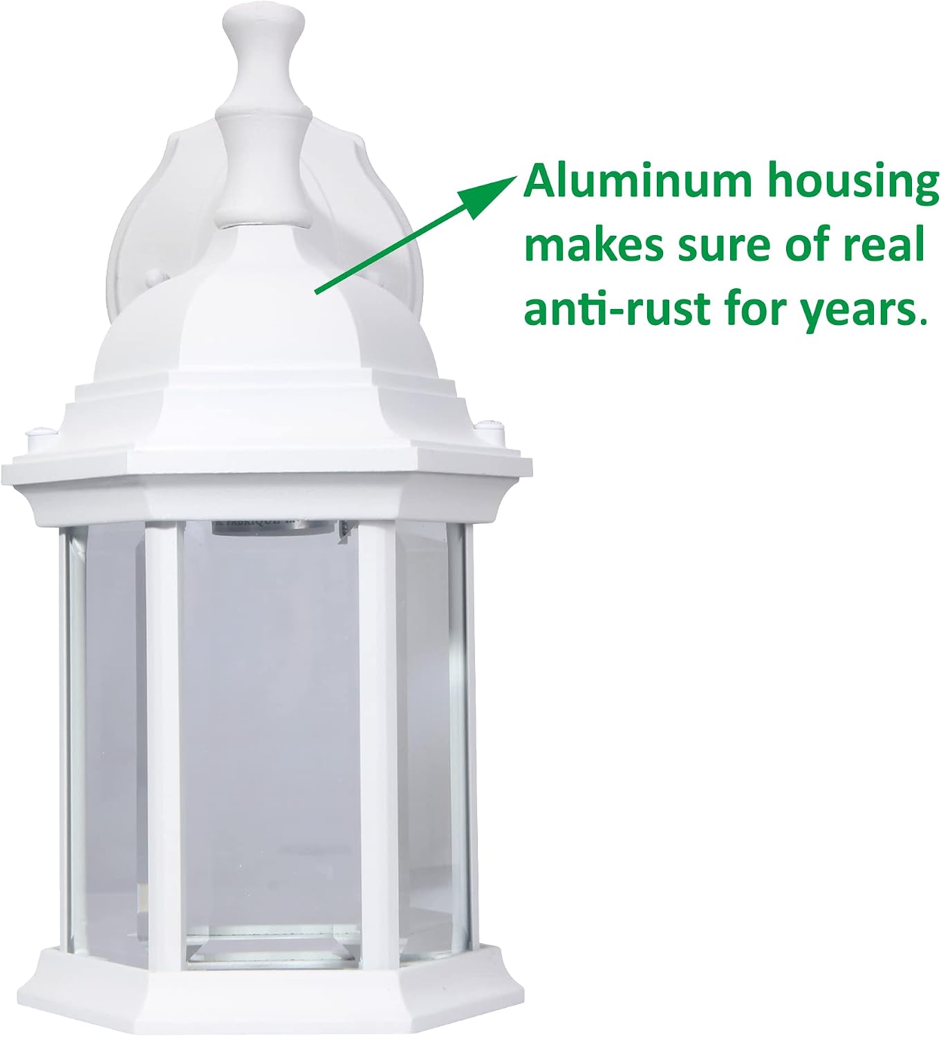 LIT-PaTH Outdoor Wall Lantern, Wall Sconce as Porch Lighting Fixture with One E26 Base Max 60W, Aluminum Housing Plus Glass, Matte White Finish, Water-Proof Outdoor Rated, 1-Pack