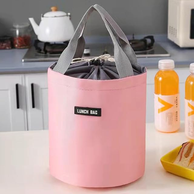Lunch Bag Reusable Portable Bento Bag Insulated Lunch Tote Bucket shaped Cooler Pouch Round Lunch Box Bag for