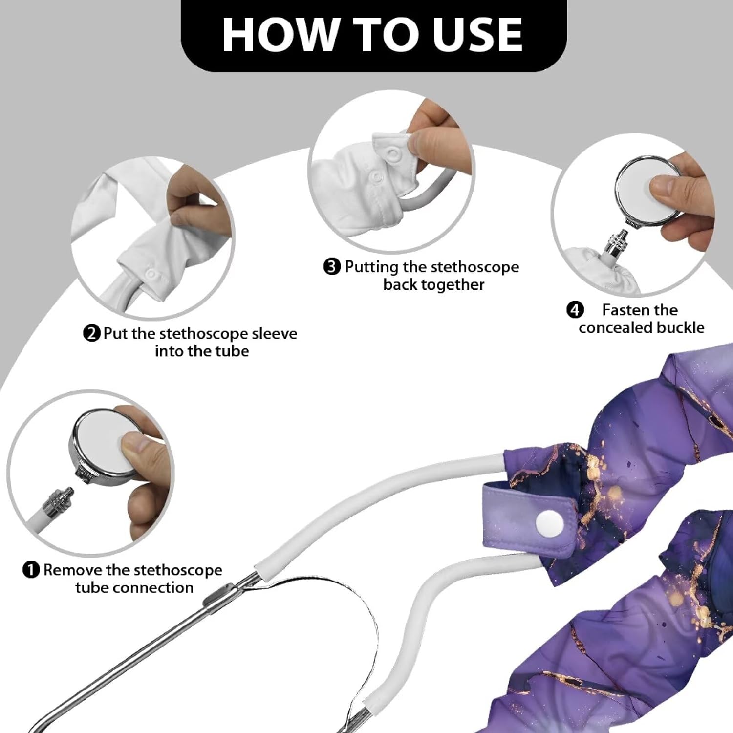 Deep Purple Marble Stethoscope Sleeve 2 Pack Stethoscope Cover Sleeve Washable Fabric Stethoscope Accessories for Nurses Stethoscope Protective Decor Cover
