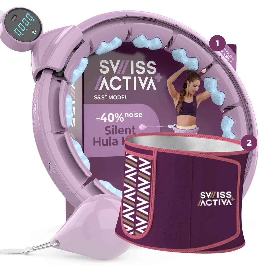 Swiss Activa+S5.S+ Silent Hula Hoop with Waist Trimmer -Waist Size 22-44in - Weight Loss Infinity Smart Weighted Hula Hoop for Women