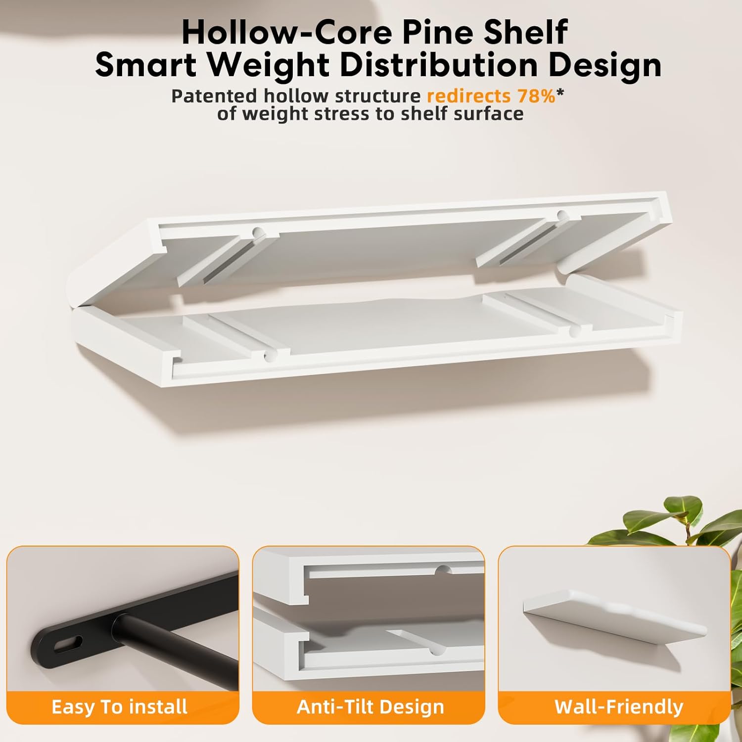 Floating Shelves for Wall Rustic Farmhouse 24 Inch Floating Shelf Bathroom Wooden Shelves for Wall Mounted Live Edge Pine Shelf with Unique Natural Grain for Living Room Bedroom Kitchen (White)
