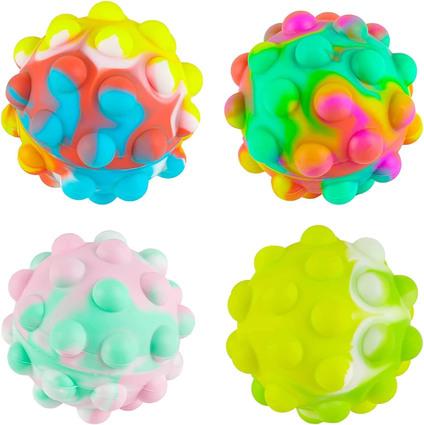 WEERHXAON 4 Pack Pop It Ball,Rainbow Stress Balls Fidget Toy, Full Silicone Magic Rainbow Ball Push Pop Bubber Fidget Stress Balls for Kids or Adults Squeeze Ball Fidgets Toys