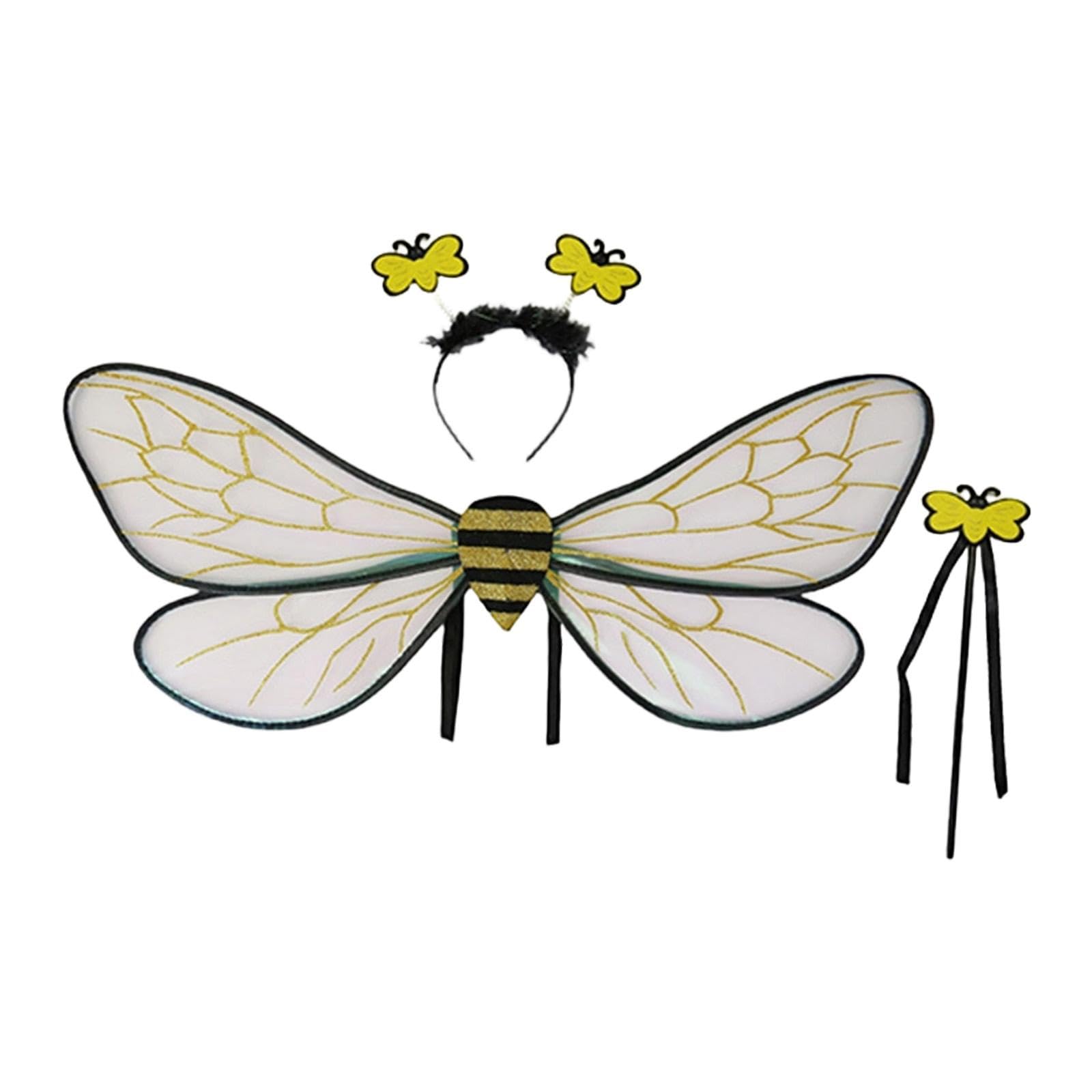 LOVIVER 3 Set Bee Wings & Headband, Costume Easy to Wear for Party, Stage, Halloween, Cosplay, Solves Quick Dress-Up Accessories,Black Gold — image 1