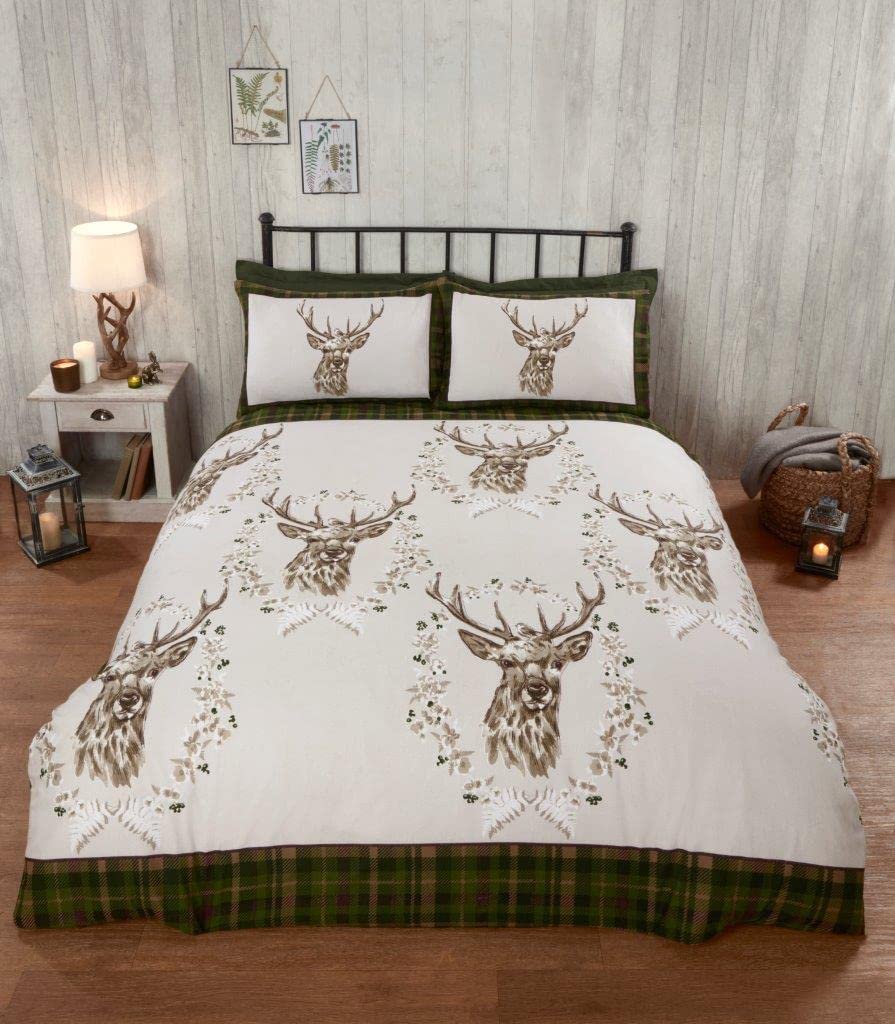Angus Stag Brushed Cotton Bedding Set - Double Size - Green