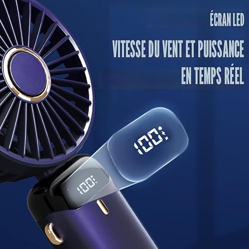 Jsdoin Hand Held Fan,Portable Handheld USB Rechargeable Fans with 5 Speeds,Battery Operated Mini Fan Foldable Desk Desktop Fans with LED Display for Home Office Bedroom Outdoor Travel (DarkBlue) - 4