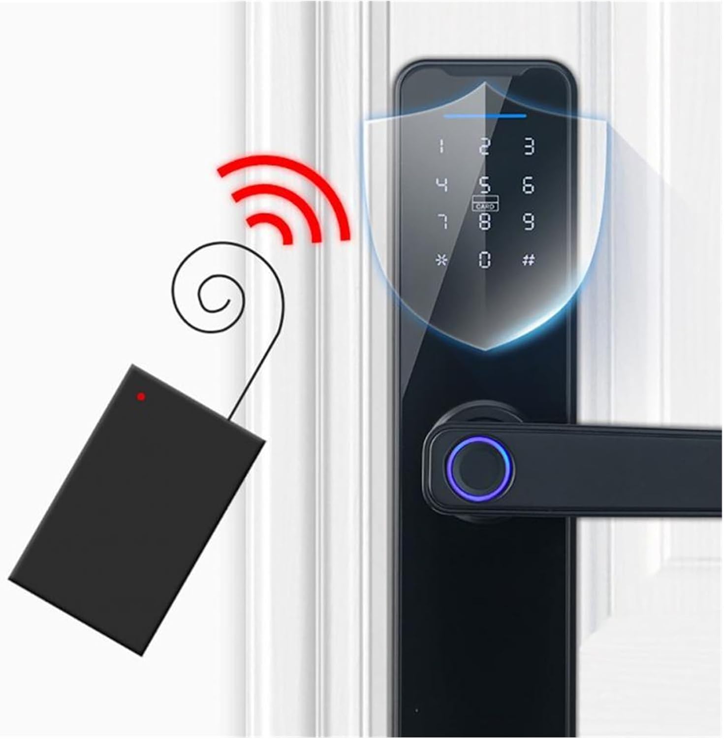 スマートカードロック サイレント盗難防止ドア ホテル アパート ロック ブラック 指紋 ドア ロック Wifi 【ロックアプリコントロールバイオメトリック】 パスワード
