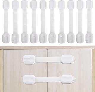 Cabinet Locks for Babies, Lobularsky 10 Pack, Multi-Use Baby Proofing Cabinets for Fridge Latches Drawers Dishwasher Cupboard, Child Safety Cabinets Locks for Easy Installation, White, 3M Adhesive