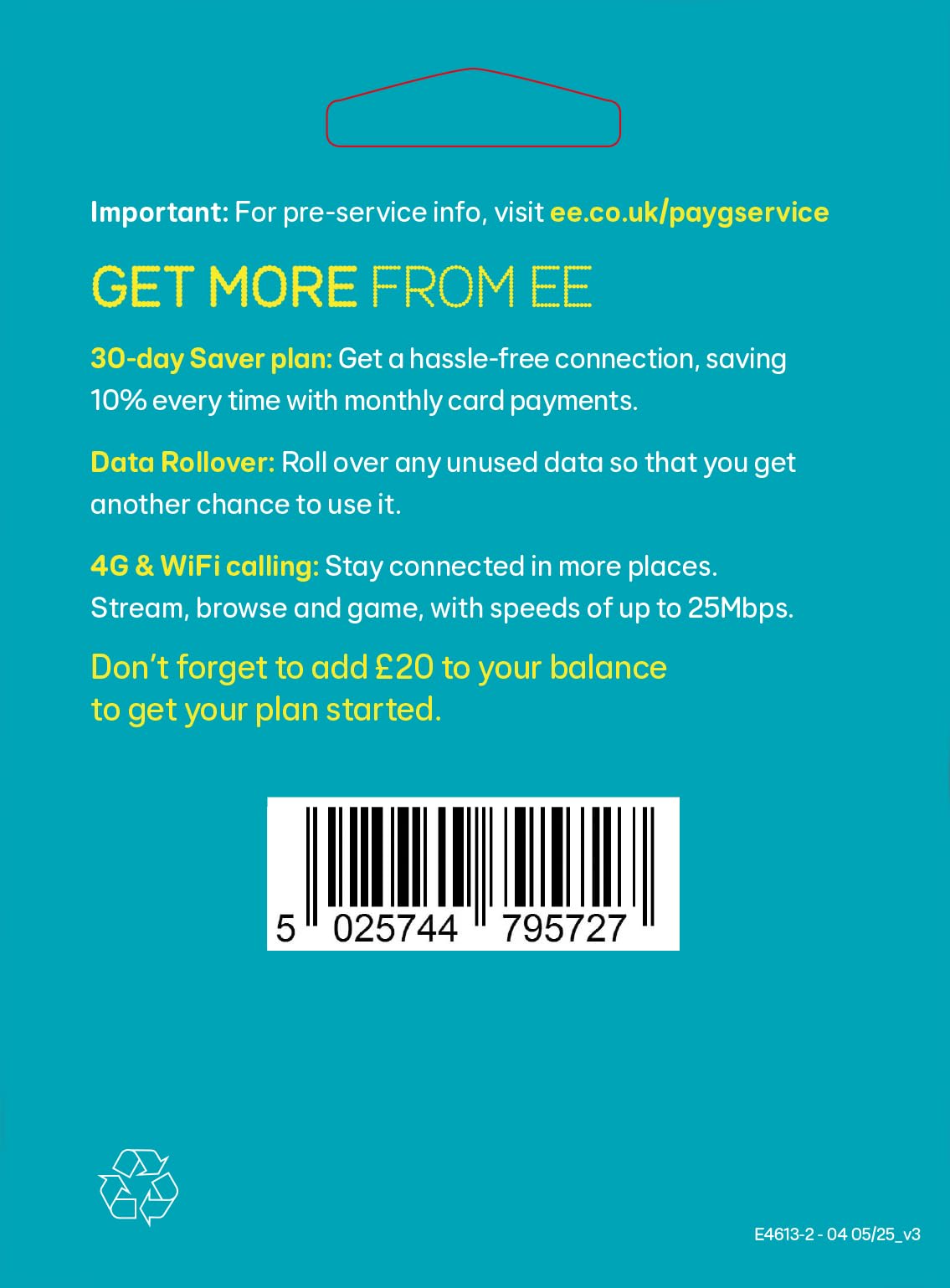 EE PAYG £10 Data Sim Includes £10 pre-paid credit, 8GB Data, 500 Minutes and Unlimited Texts (EE £10-8GB) — view 10