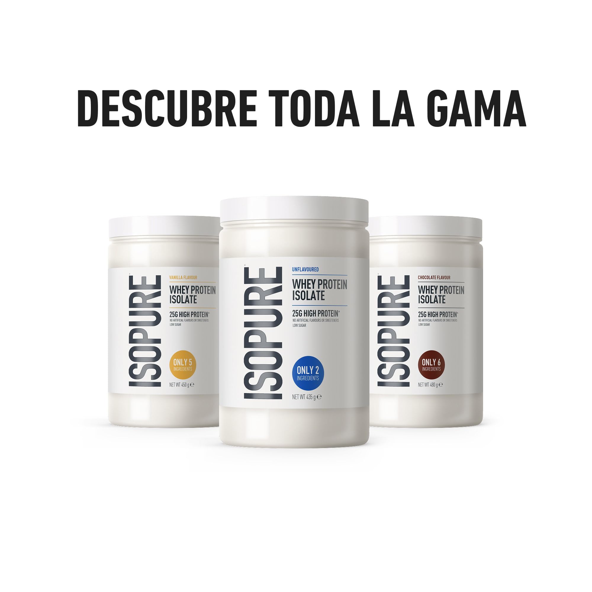 Isopure Aislado de Proteína de Suero sin Sabor – 25?g de Proteína por Ración, Bajo en Azúcar y Grasas, Sin Aromas ni Edulcorantes Artificiales, Solo 2 Ingredientes, 435?g