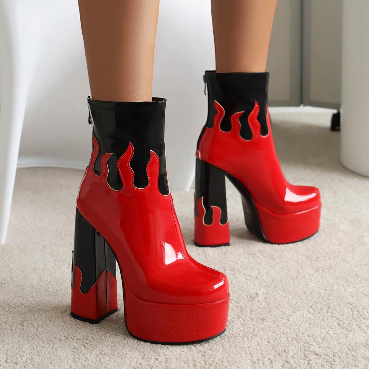 Women's Chunky Platform High Heel Ankle Boots Zipper Round Toe Fashion Evening Party Dressy Short Booties