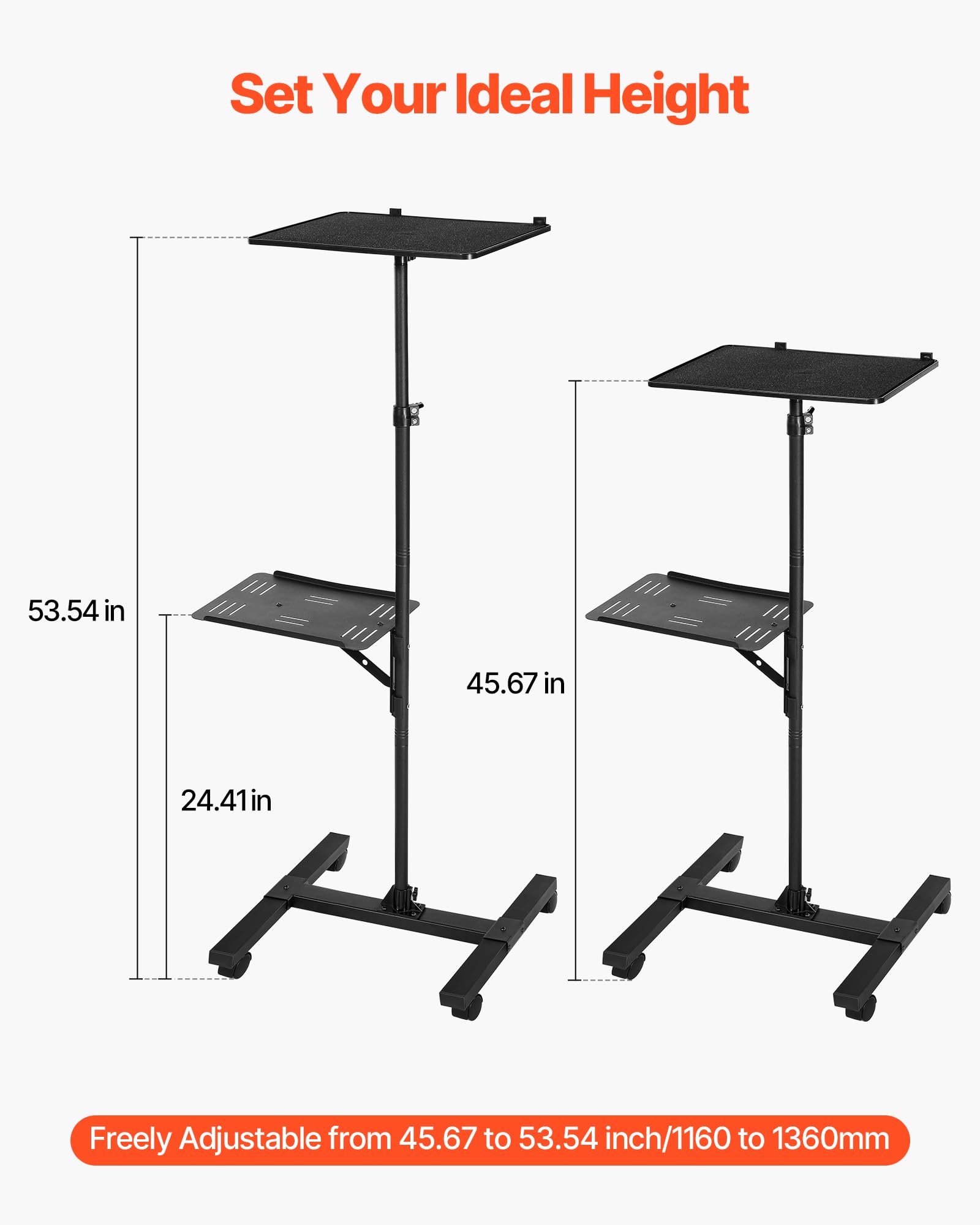 VEVOR Support de projecteur avec roulettes, hauteur réglable 86-136 cm, 2 plateaux, pour cinéma plein air