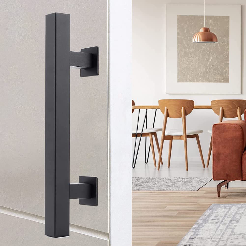 Tirador Puerta Corredera, Manija Puerta Granero, Tirador de Puerta, Tirador de Mango Granero Negro, con Accesorios de Montaje, para Puertas de Granero y Varias Puertas de Madera (Cuadrado)