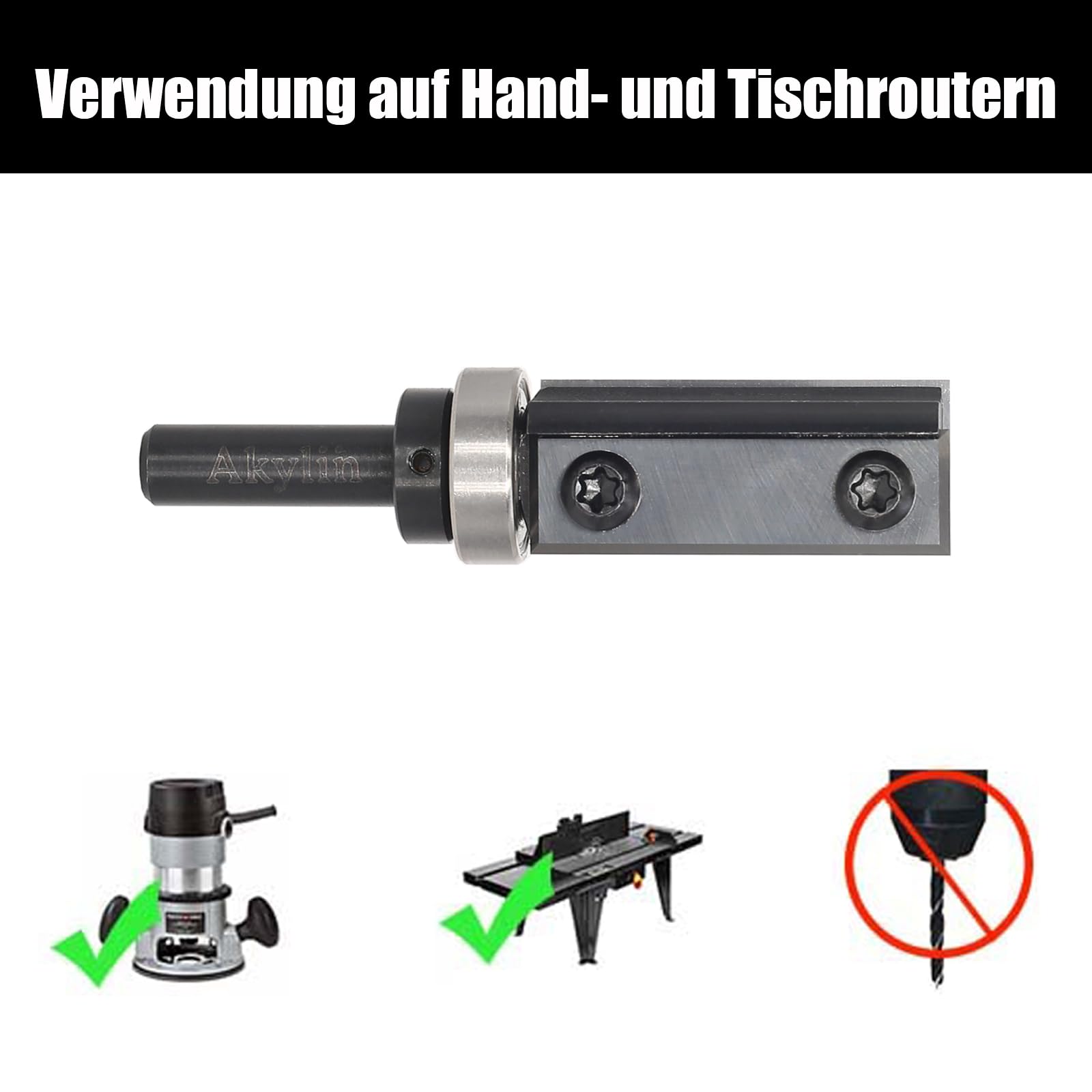 Wendeplatten Bündigfräser 8mm Schaft，4-seitigen Austauschbare Hartmetall Klinge，Bündigfräser Oberfräse mit Kugellager Holzfräser für Kantenbearbeitung