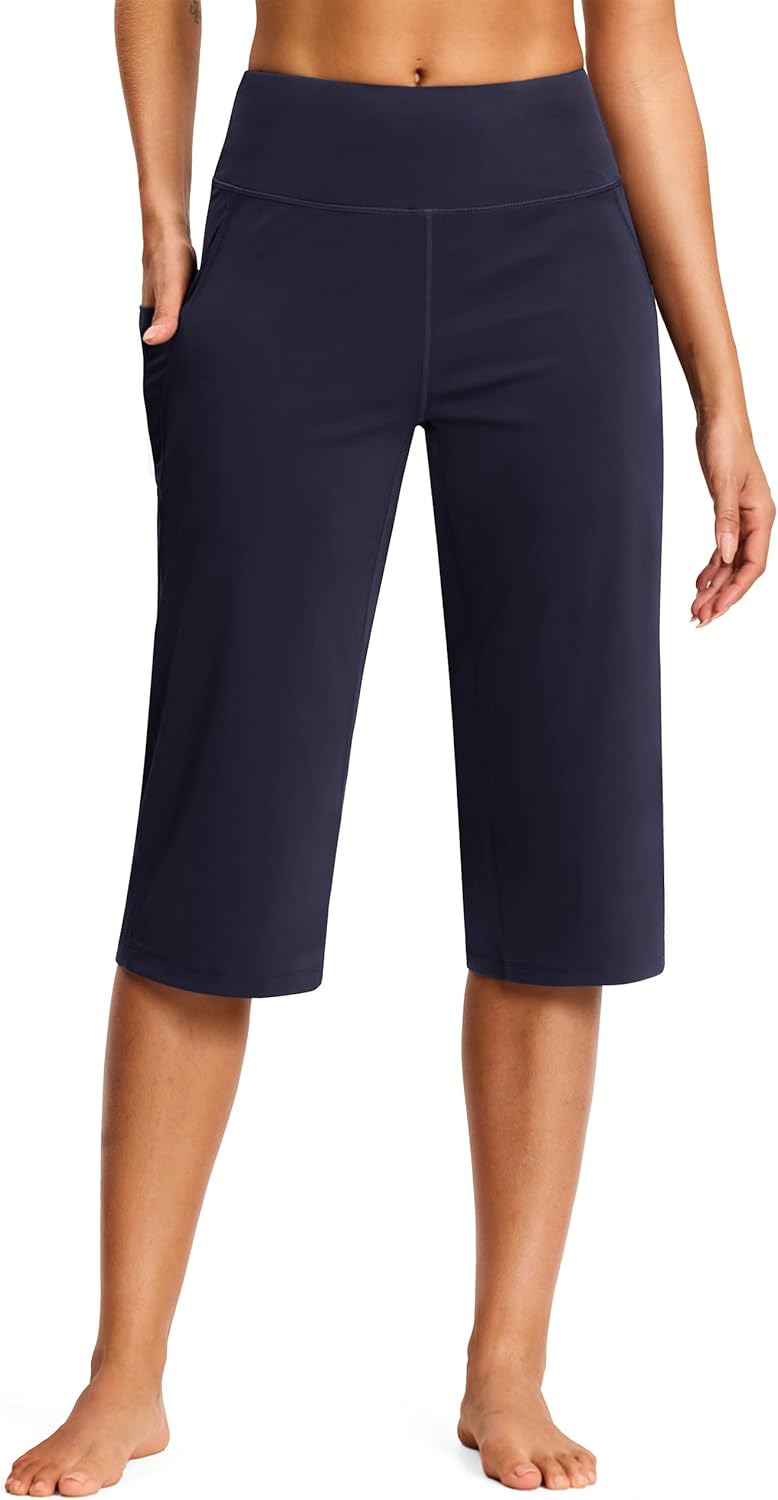 15"/ 18"/ 21" Capri Pants for Women High Waist with Pockets Women's Capris Workout Yoga Pants Loose Straight Leg