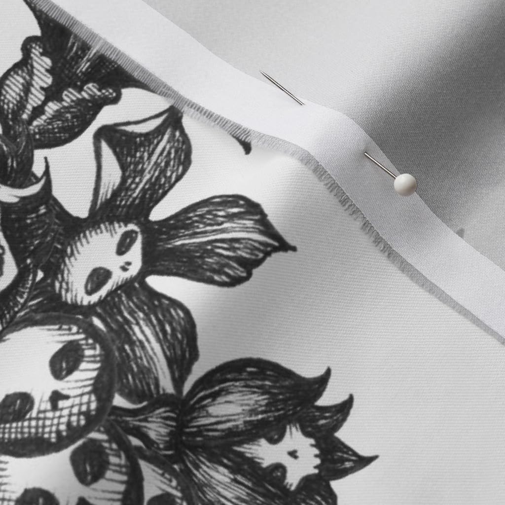 Spoonflower Fabric - Damask White Skull Victorian Halloween Pen Ink Printed on Organic Cotton Sateen Fabric by The Yard - Sewing Quilting Apparel Home Decor