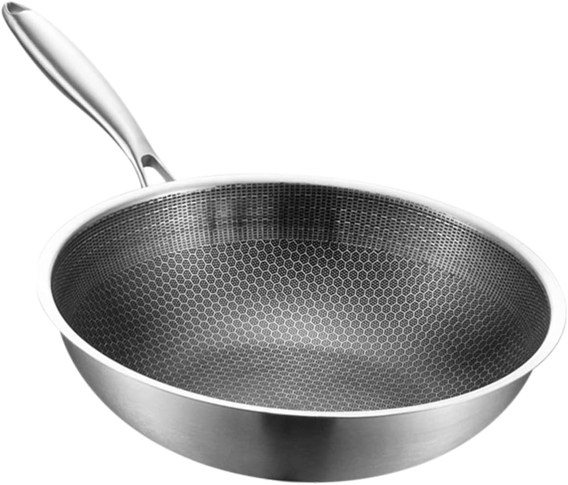 VALICLUD Stainless Steel Non-Stick Wok Pan Lid Heavy Duty Frying Pan for Induction and Gas Stoves Multi-Function Kitchen Cookware for Stir-Frying and Everyday Cooking