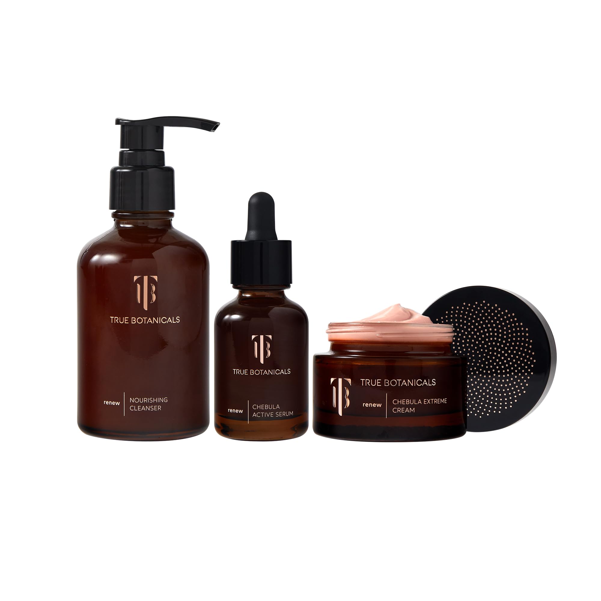 True BotanicalsDeep Hydration Renewal Set | Anti-Aging | Reduce Fine Lines & Increase Hydration | Contains Renew Nourishing Cleanser, Chebula Active Serum, and Chebula Extreme Cream | Gift Set