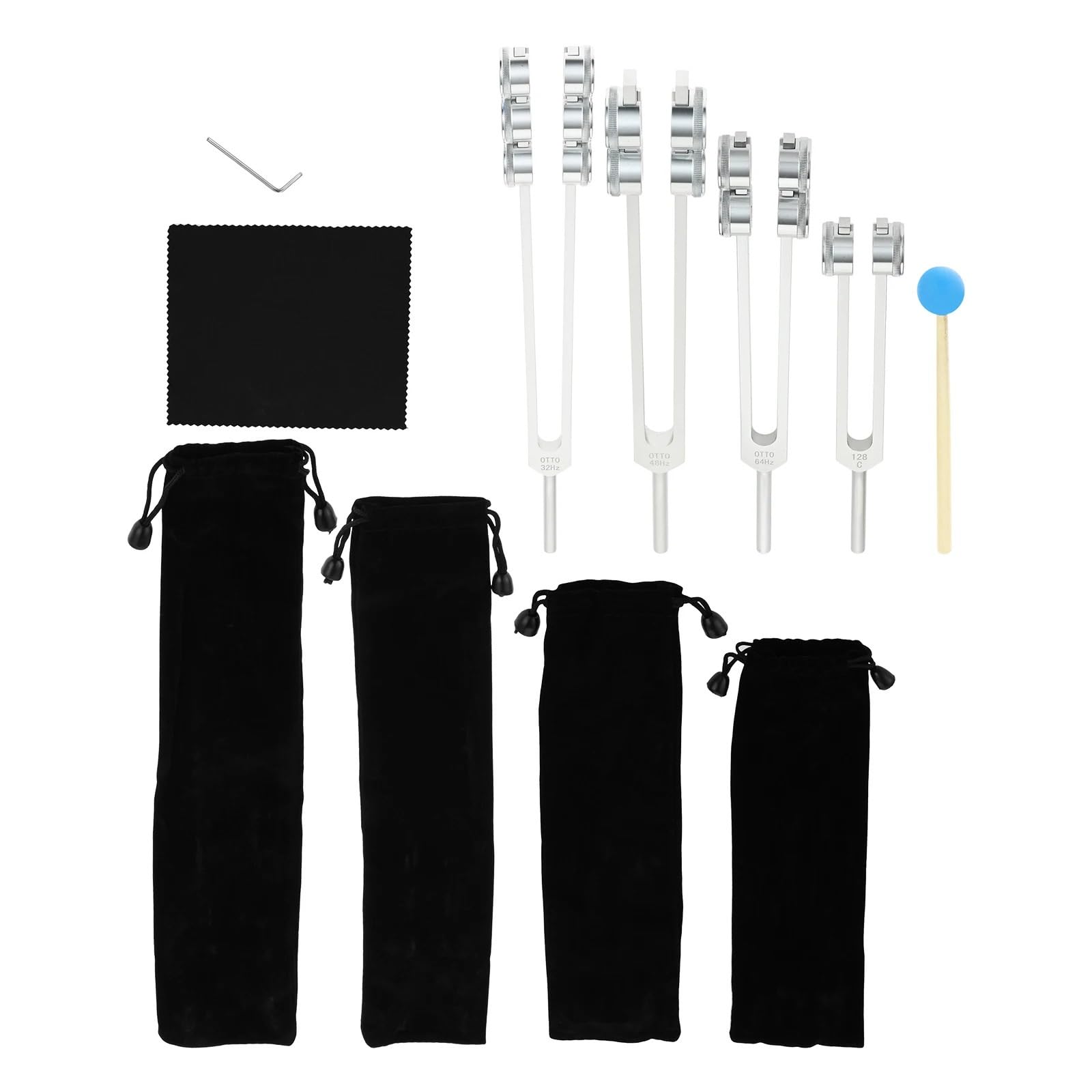 1 Satz Stimmgabel-Set 32 ​​Hz, 48 Hz, 64 und 128, gewichtete 4er-Gabeln mit Taschenset