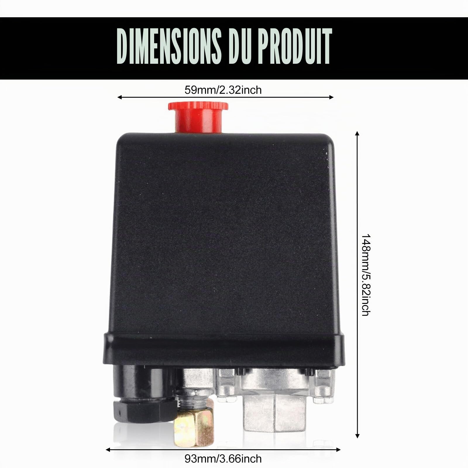 Pressostat compresseur, AC 220 V 20 A, montage monotrou, vanne de commande à un trou, pour compresseur d'air, valve de commande, réduction rapide de pression, max. 175 psi