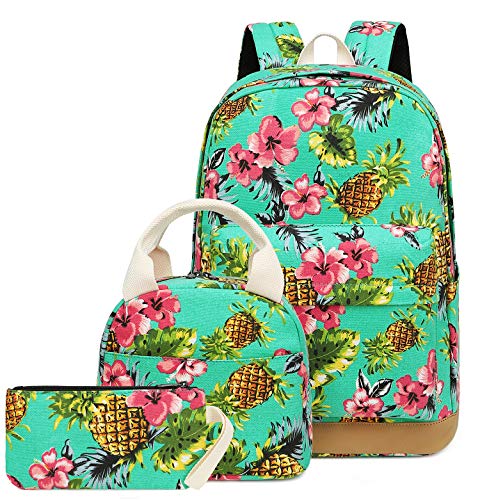 School Backpacks Girls Pineapple Bookbags with Insulated Lunch Tote Bag and Pencil Pouch