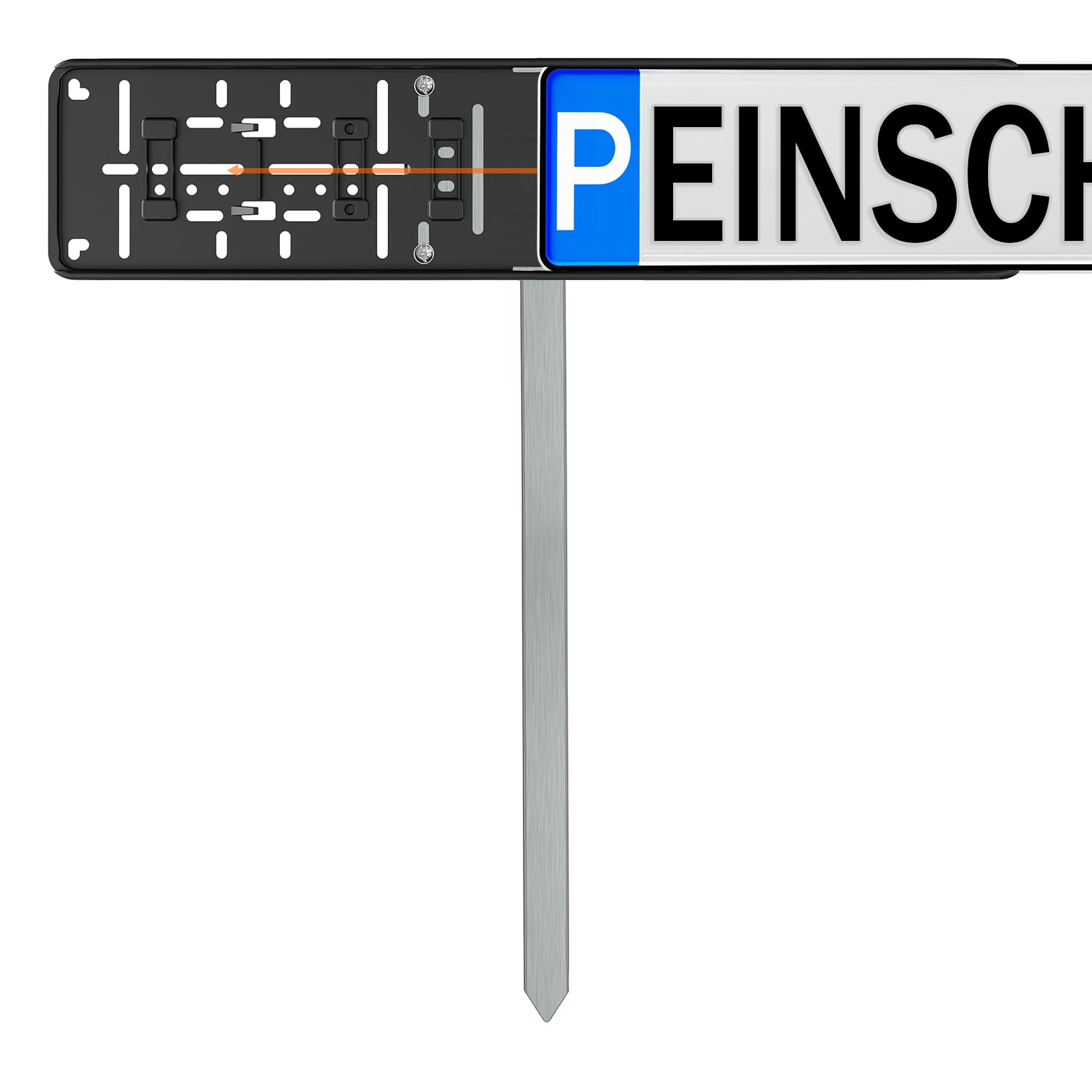 Parkplatzkennzeichen Wunschtext Parkplatzschild mit Halterung zum Einschieben Parkplatz-Kennzeichnung bis zu 17 Zeichen Kennzeichen P-Kennzeichen Schild Wunschprägung Einschlagpfosten Edelstahl