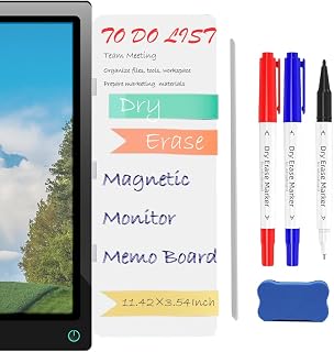 Magnetic Monitor Memo Board, 11.42" x 3.54" Dry Erase Boards,Includes 1 Magnetic Strips,3 Marker,and 1 Eraser