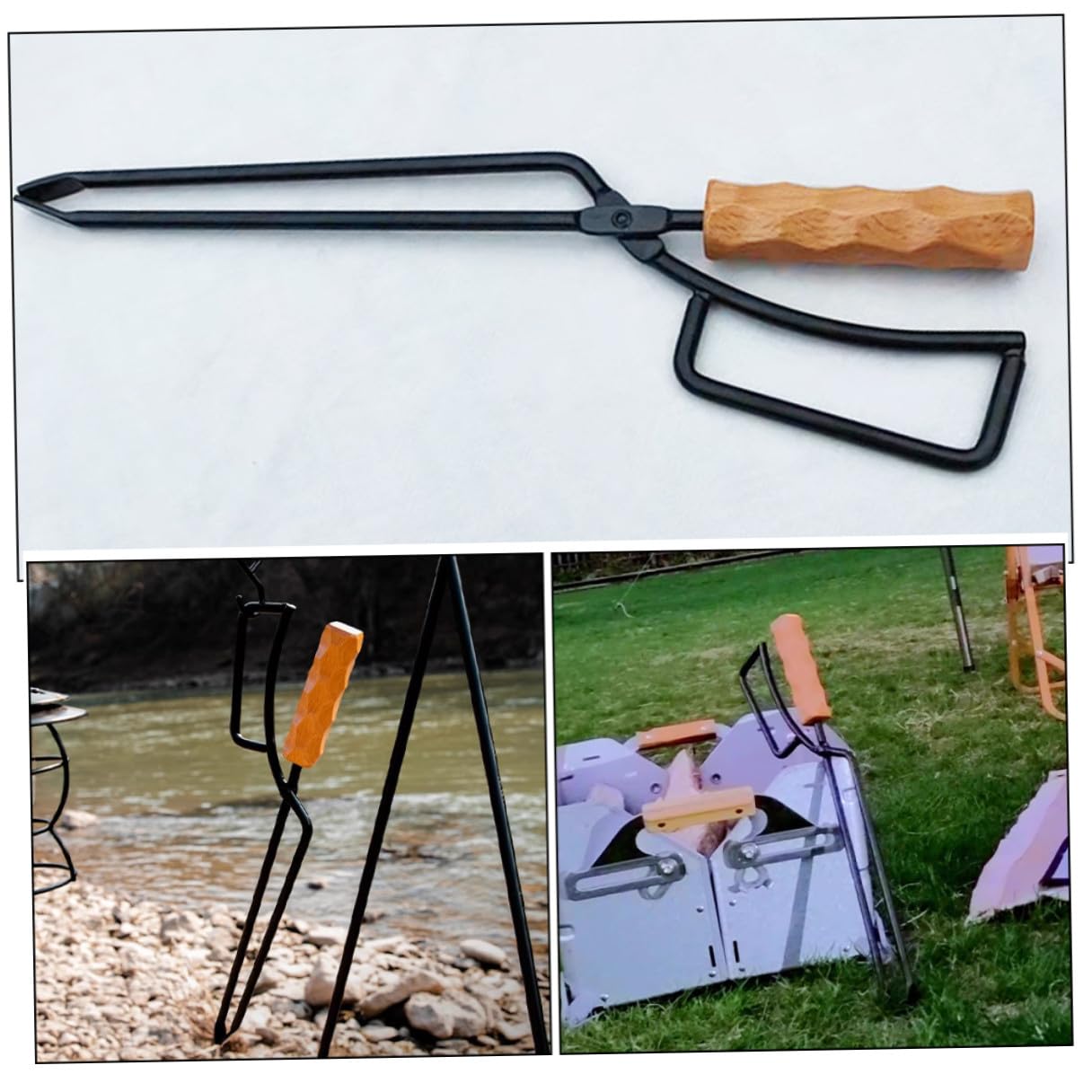 Toyvian Pinza per Legna da Barbecue in Ferro e Legno Resistente, Strumento per Spostare la Legna da Esterno, per Attività All'aperto e Parchi