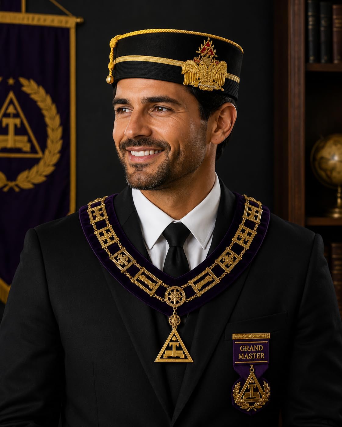 32nd Degree Scottish Rite Crown Cap - Double Head Eagle Bullion Embroidery Double Braid - Masonic Cap/Hat Black