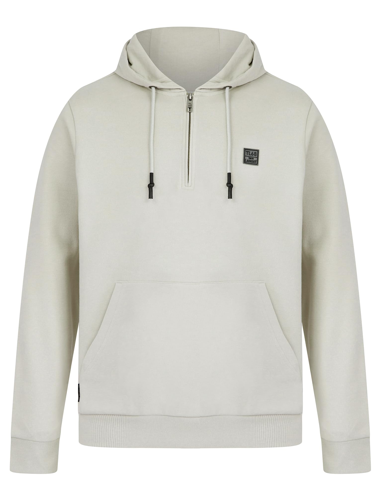 Tokyo Laundry Men's Light Grey Invective Quarter Zip Neck Brushback Fleece Pullover Hooded Top