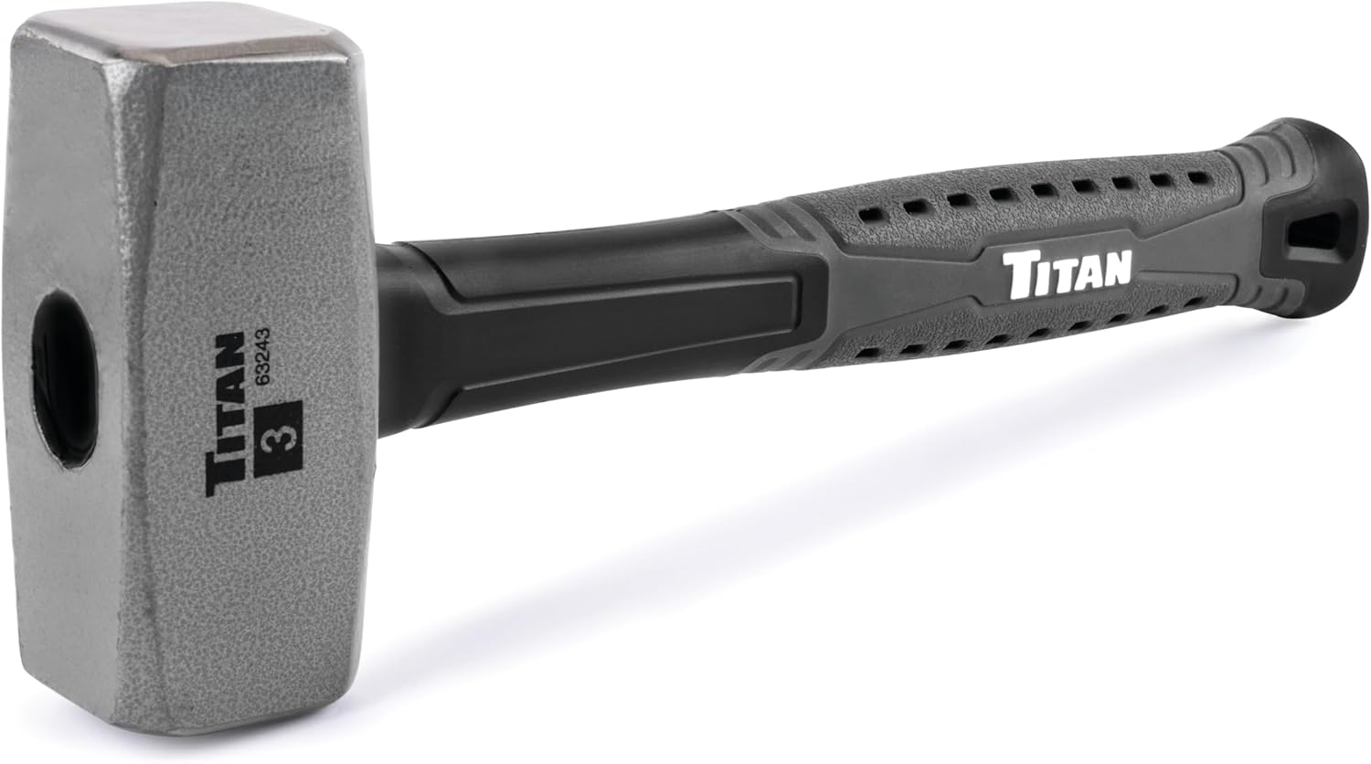 Titan 63243 3lb Drilling Hammer, Forged Steel Head, Sledge Hammer with 11" Shock Absorbing Fiberglass Handle with Textured Grip