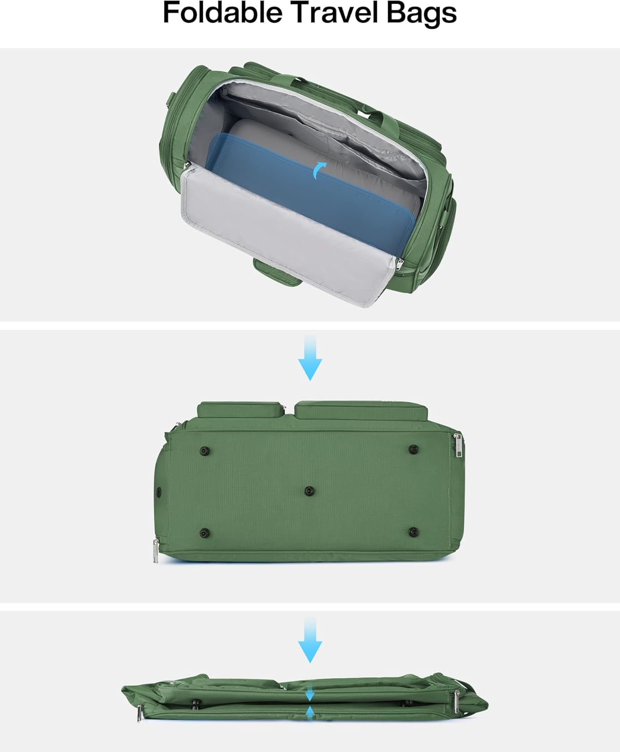 MILADA Carry On Luggage Bags for Travel Lightweight Personal Item Travel Bag Foldable Large Duffle Bag for Travel Tote Overnight Bags for Women Mens Weekender Bags, Forest Green - Image 8