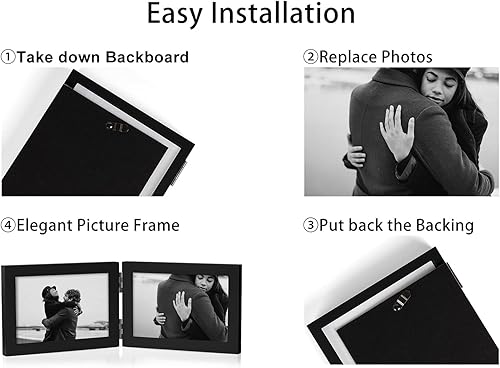 Miniatura 8 de 3 portarretratos verticales horizontales de madera con bisagras de 4 x 6 pulgadas y 5 x 7 pulgadas, triple plegable, decoración del hogar con parte