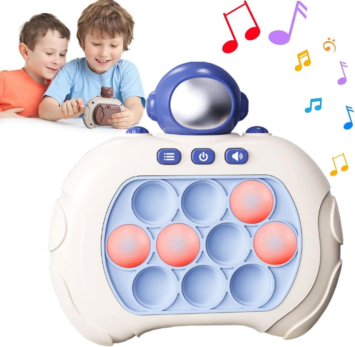 Beauenty Electronic Handheld Pop Games, Light Up Pop Push Bubble Fidget Sensory Toys, Whack A Mole Music Quick Press Bubble Game Machine, Squeeze Stress Relief Toy for Kids Adult, 4 Modes (Astronaut)
