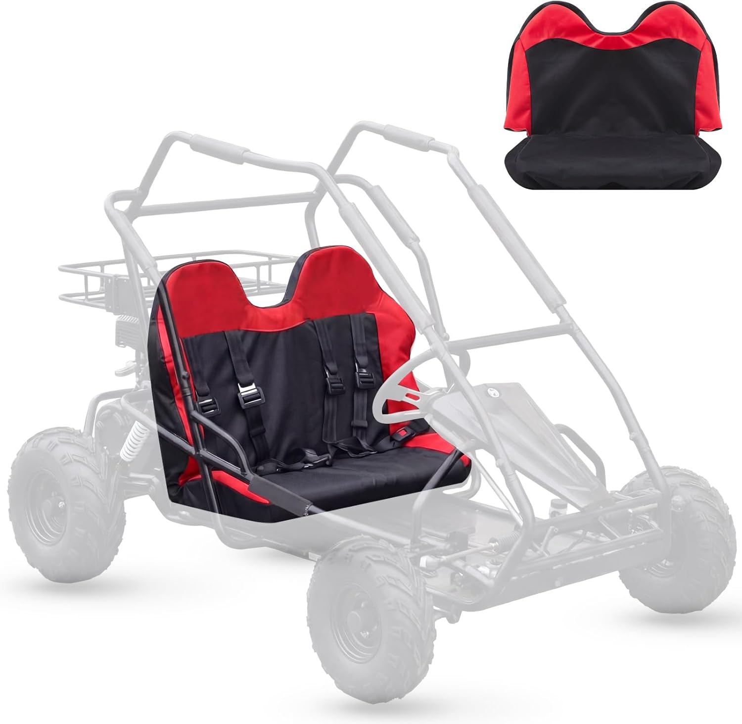 Go Kart Double Seat Cover Compatible with Kt196 Ck196-t 200gk Bench Double Cushion Cover 1680d with Seat Belt Hole Black and Red Go Kart Parts Protect from Wear and Tear Accessories