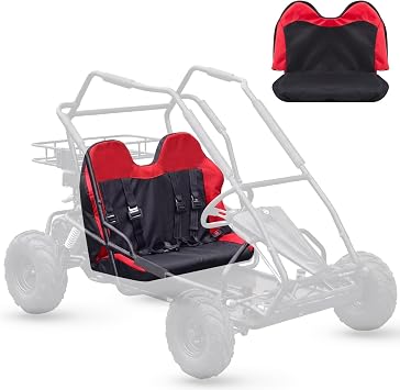 DaisyInner Go Kart Double Seat Cover Compatible with Kt196 Ck196-t 200gk Bench Double Cushion Cover 1680d with Seat Belt Hole Black and Red Go Kart Parts Protect from Wear and Tear Accessories