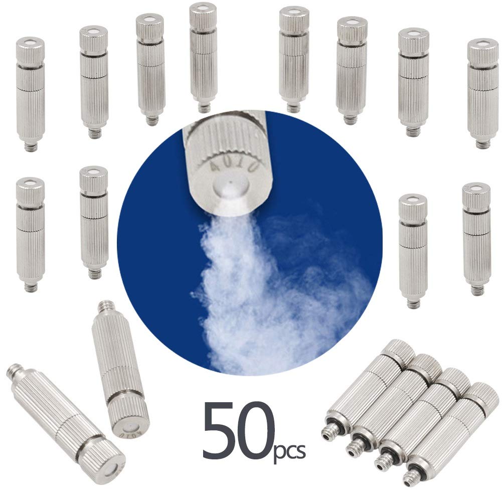 50 Pcs Kit de Boquillas de Nebulización Boquillas de Niebla de Latón Alta Presión Rosca de 3/16" para Sistema de Nebulización Sistema de Enfriamiento Al Aire Libre Nebulizer del Agua del Jardín