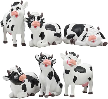 Amazon Gifts Decor Ebros 6個セット 気まぐれでかわいい牛の牛の置物 牛の動物 コレクティブル 田舎 農場 牧草地 牧草地 牛の像 置物 オブジェ オンライン通販