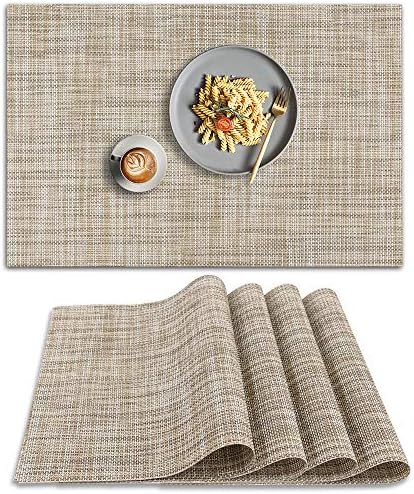homEdge PVC Placemat, 4 PCS of Non-Slip Place Mats, Washable Vinyl Placemats, Set of 4 – Linen Yellow