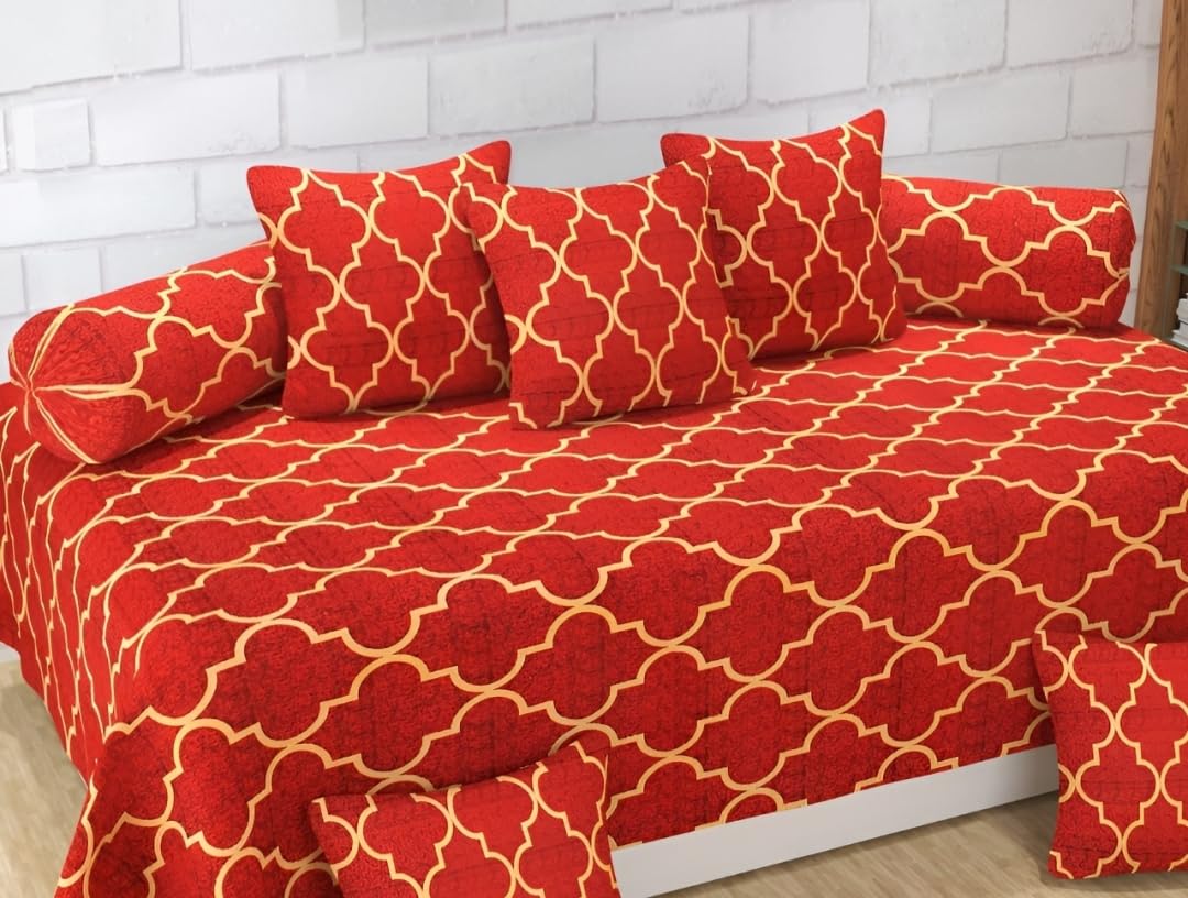 Sands® 180 TC Diwan Cover Set, 1 Single Bedsheet (60 x 90 inch), 5 Pillows (16 x 16 inch), 2 Bolster Covers (16 x 32 inch), 8 Pieces Set,-picture-24