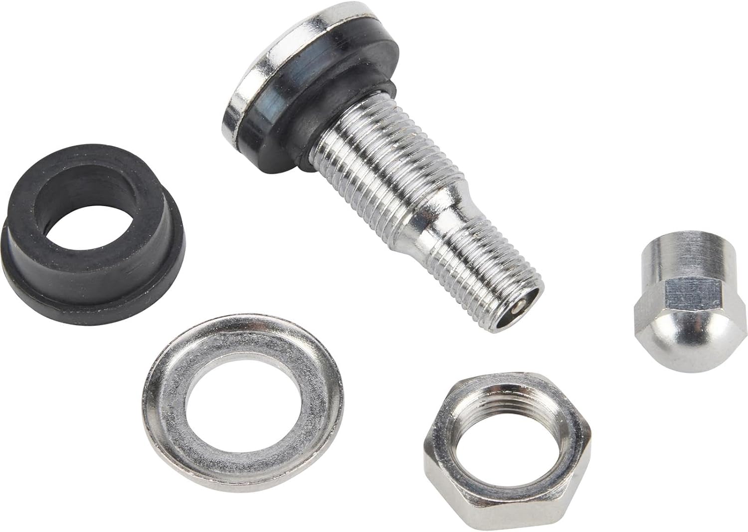 Speedway Motors Steel Bolt-in Tire Valve Stems, Chrome Finish, Includes Gaskets to Fit Both .453 and .625 Diameter Rim Holes, Sold as a Set of 4 Valve Stems