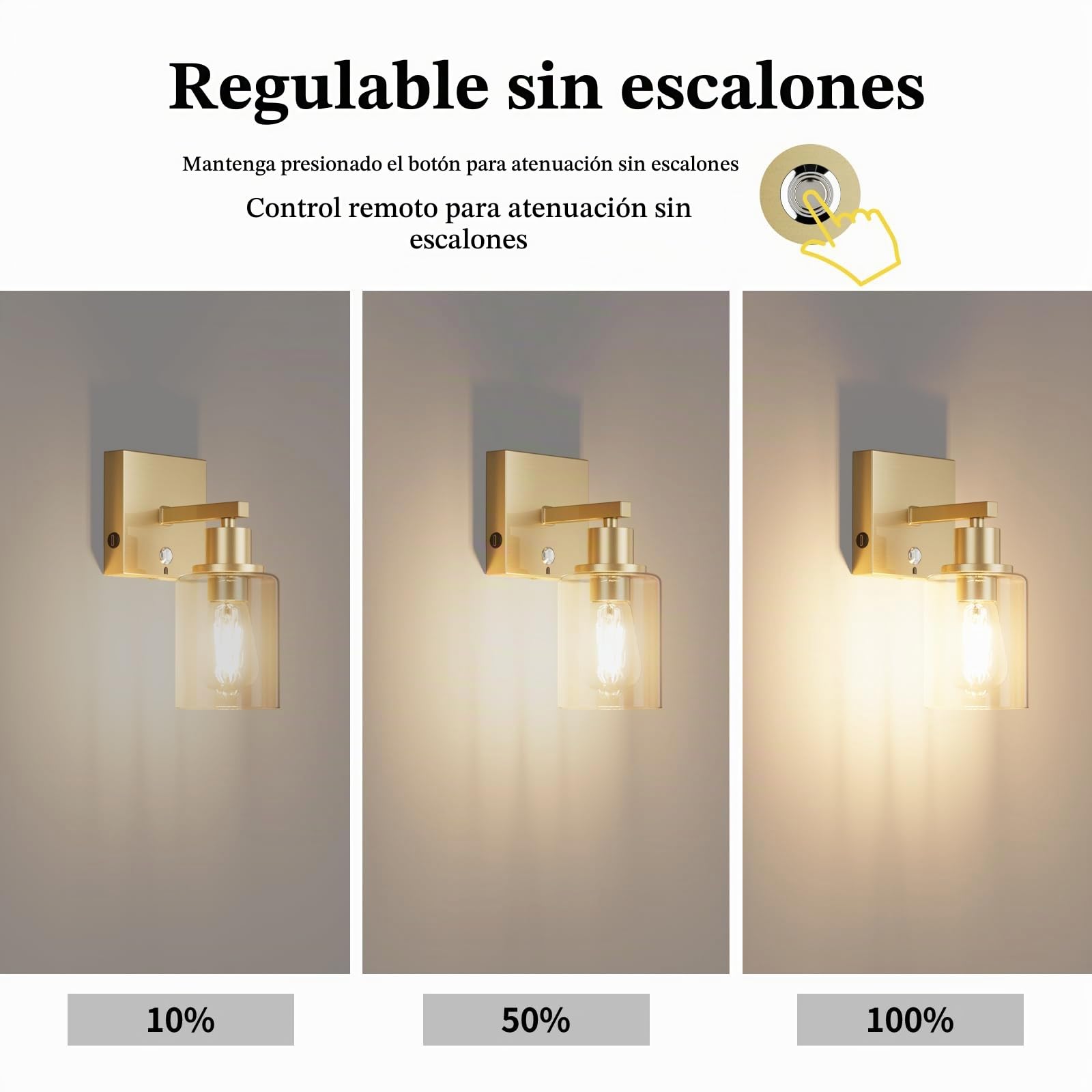 Klighten 6000mAh Lámpara de pared a pilas,2PCS Lámpara de pared LED con mando a distancia y control táctil,Aplique de batería,Aplique de Pared interior Con bombilla 3000K blanco cálido(Oro)