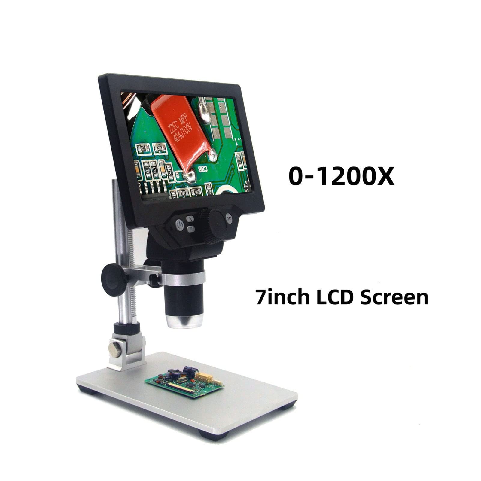 przemysłowa kamera wideo 7 cali HD LCD. Ekran wideo 1200x Mikroskop cyfrowy elektroniczny do lutowania Phone Repair Lupa + Regulacja podstawy Wysoka Metal Przemysłowa kamera endoskopowa(7inch 1200X WP