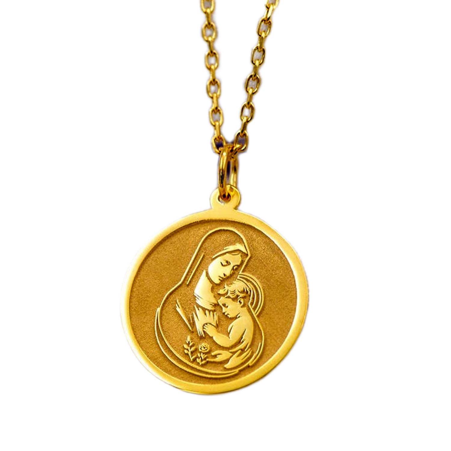 WW_OPC_01715 - Colgante de plata de ley 925 de 22 mm, sin cadena, religioso virgen, religioso virgen, católico hecho a mano, joyería con grabado sagrado, chapado en oro
