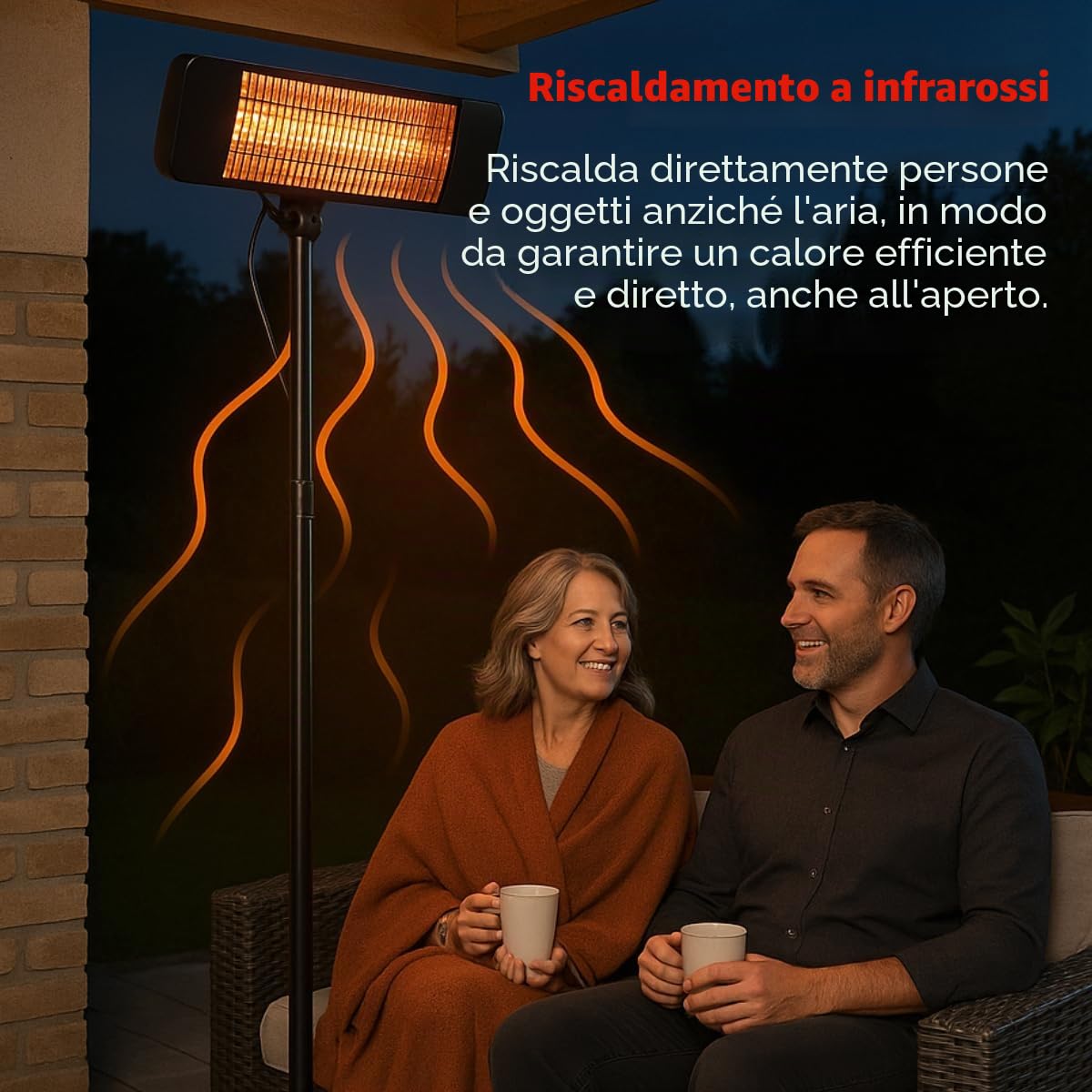 alpina Riscaldamento a infrarossi, riscaldatore per terrazze, 2000 W, 3 livelli di riscaldamento, resistente agli spruzzi, IP24, con lampada a infrarossi, riscaldatore per terrazze, radiatori