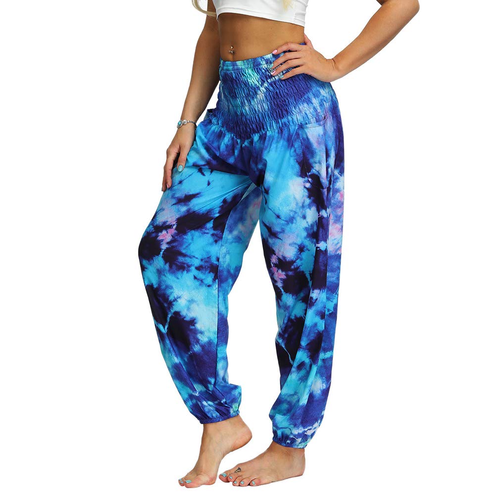 Nuofengkudu Femme Hippie Sarouel Pantalon Poches Taille Haute